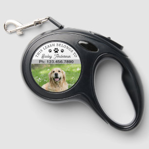 Dog Paws Custom Photo Name Phone Belongs To Text Retractable Pet Leash