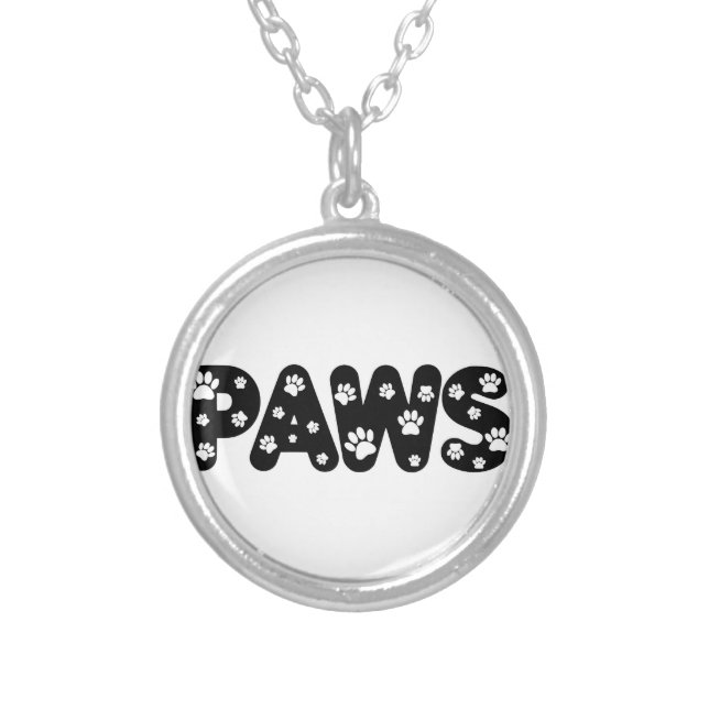 Dog Paws Custom Text Silver Plated Necklace (Front)