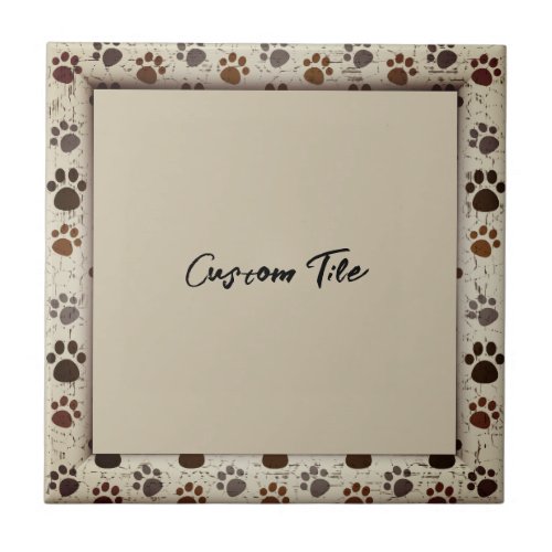 Dog Paws Frame Black Tan Custom   Ceramic Tile