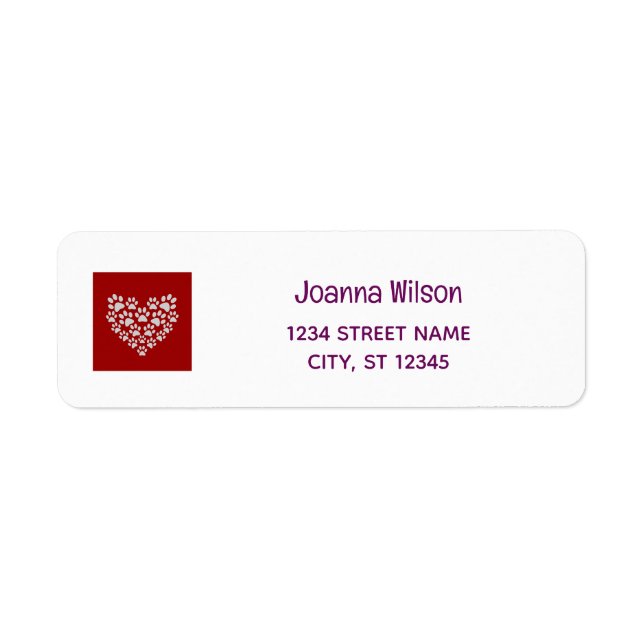 Dog Paws Heart Cute Modern Contemporary Address Label (Front)