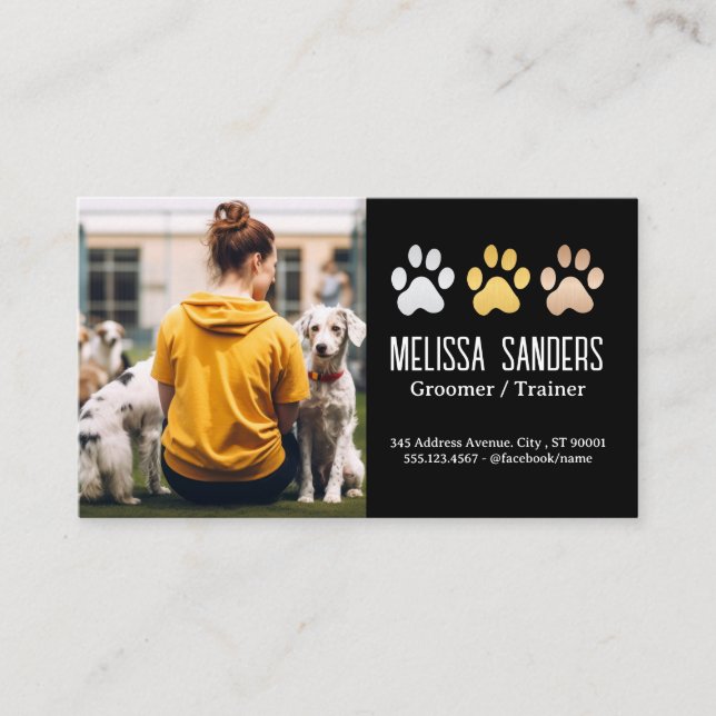 Dog Paws Logo | Woman Training Dogs Appointment Card (Front)