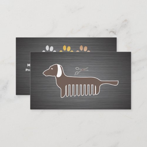 Dog Paws Metal Brushed  Dog Comb Business Card