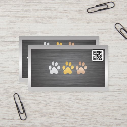 Dog Paws Metal  QR code Business Card