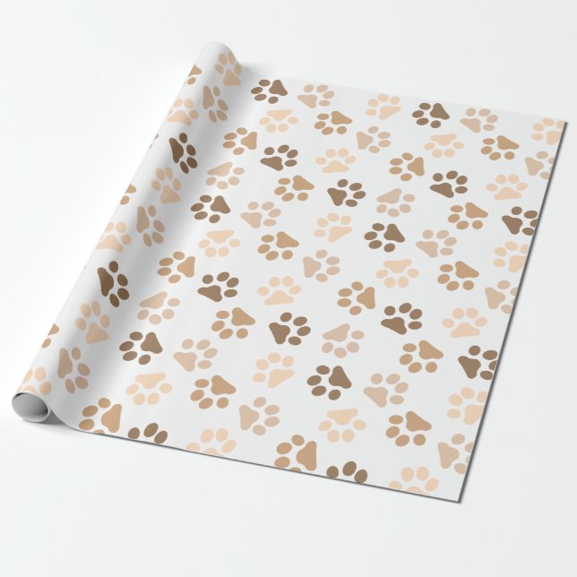 Dog Paws Neutral Colors Wrapping Paper (Unrolled)