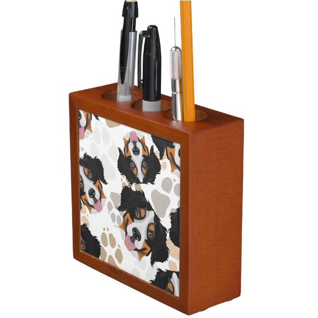 Dog paws pattern Bernese Mountain Dog Desk Organizer (In Situ)