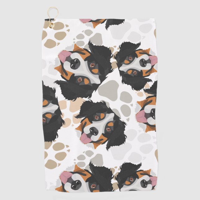 Dog paws pattern Bernese Mountain Dog Golf Towel (Front)