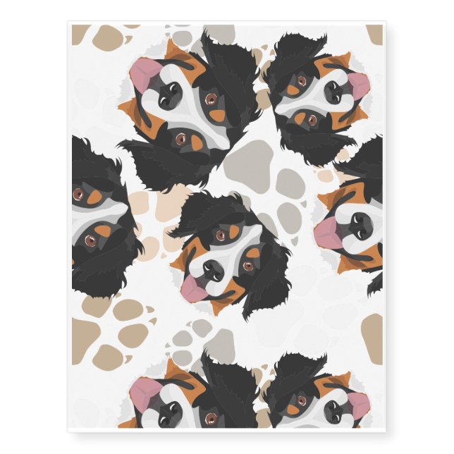 Dog paws pattern Bernese Mountain Dog Temporary Tattoos (Front)