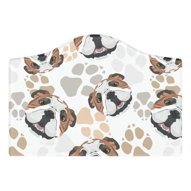 Dog paws pattern English Bulldog Door Sign (Small Crest Front)
