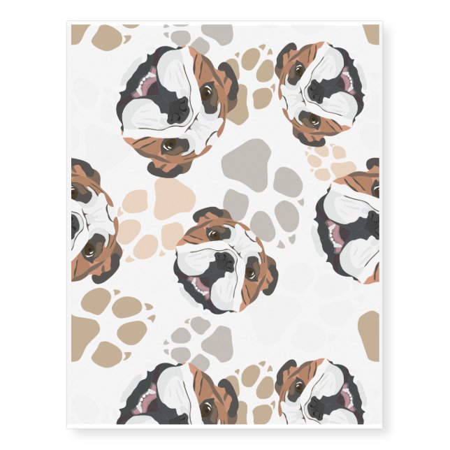 Dog paws pattern English Bulldog Temporary Tattoos (Front)