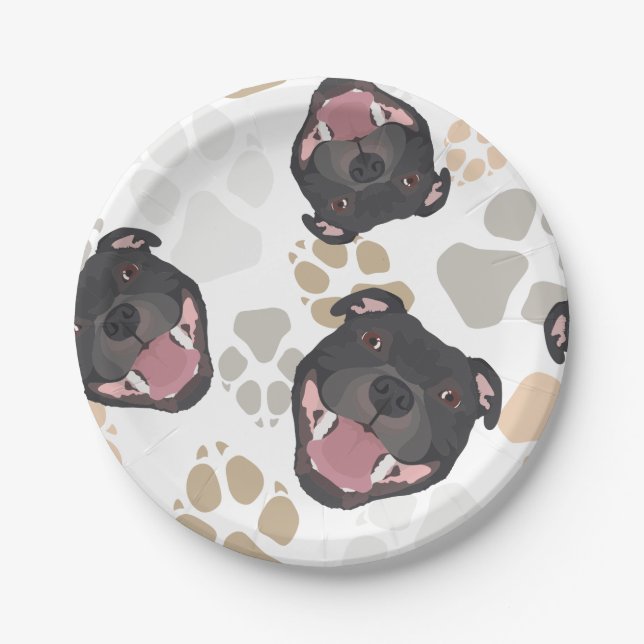 Dog paws pattern Staffordshire Bull Terrier Paper Plates (Front)
