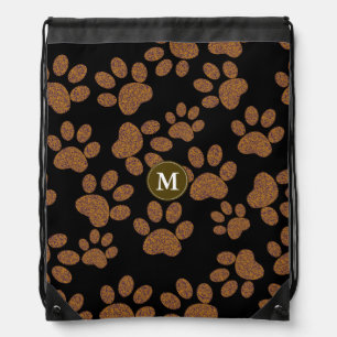 Dog Paws personalized initial Drawstring Bag