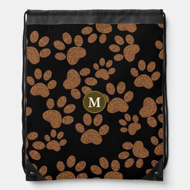 Dog Paws personalized initial Drawstring Bag (Front)