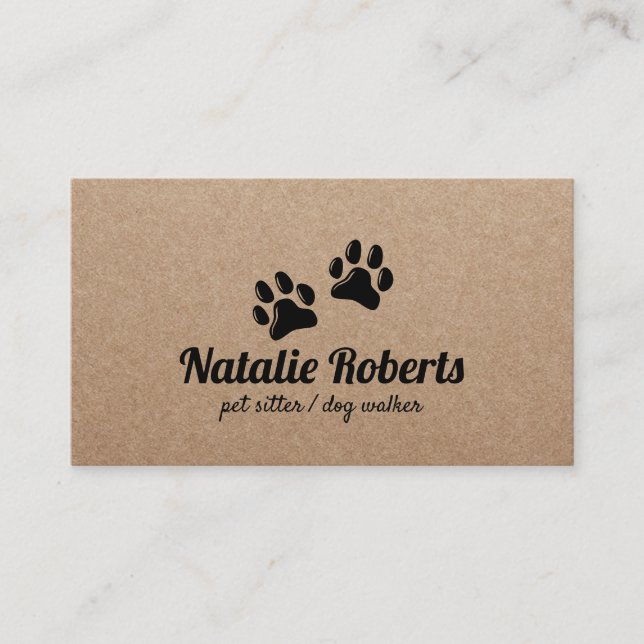 Dog Paws Pet Sitter Dog Walker Rustic Kraft  Business Card