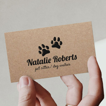 Dog Paws Pet Sitter Dog Walker Rustic Kraft  Business Card by cardfactory at Zazzle