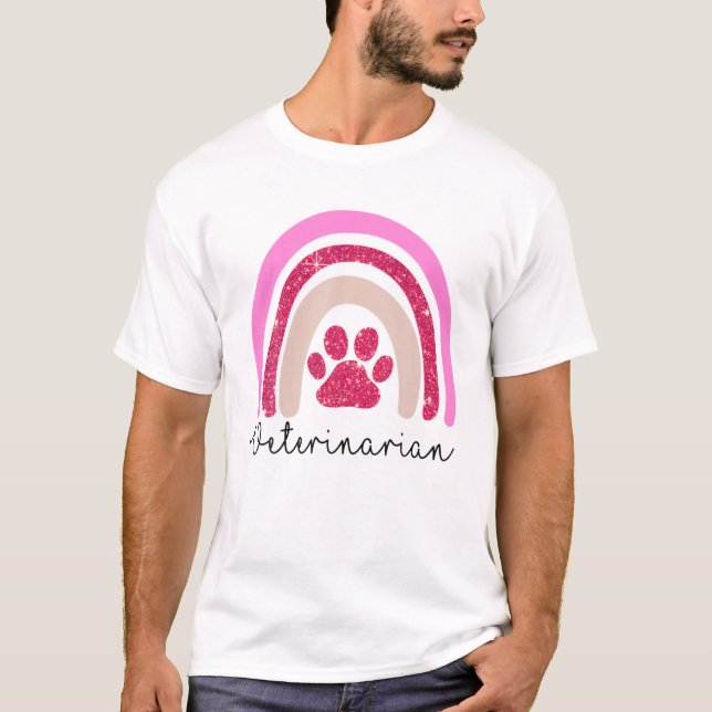 Dog Paws Pink Rainbow Veterinarian Dog Recue Dog M T-Shirt (Front)