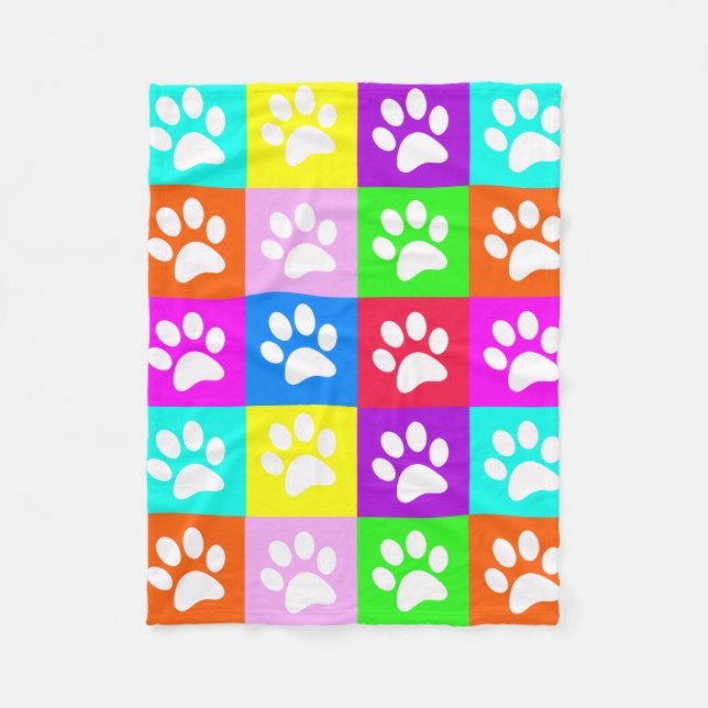 “Dog Paws Pop Art” Fleece Blanket (Front)