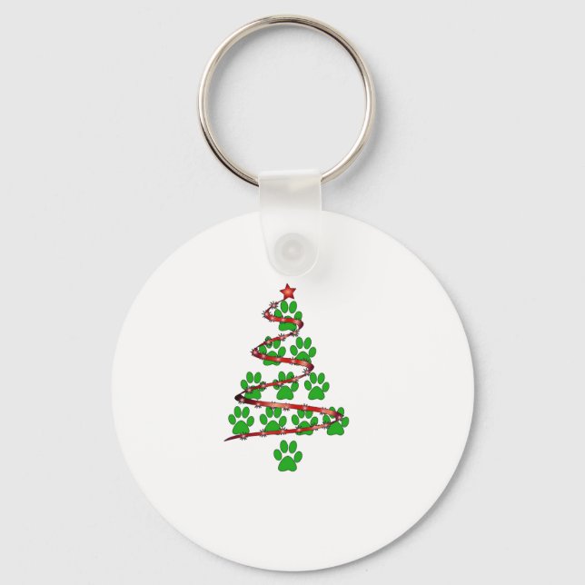 Dog Paws Print Christmas Tree for Dog Lovers  Keychain (Front)
