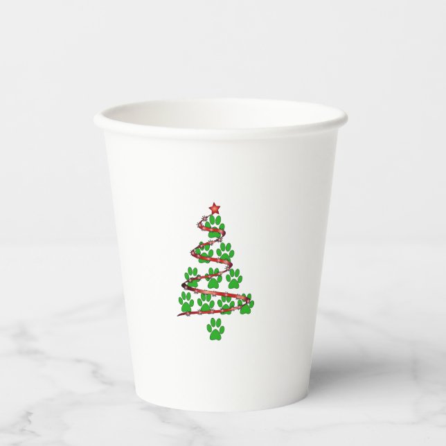 Dog Paws Print Christmas Tree for Dog Lovers  Paper Cups (Front)