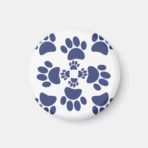 Dog Paws Prints Portuguese Style White and Blue  Magnet