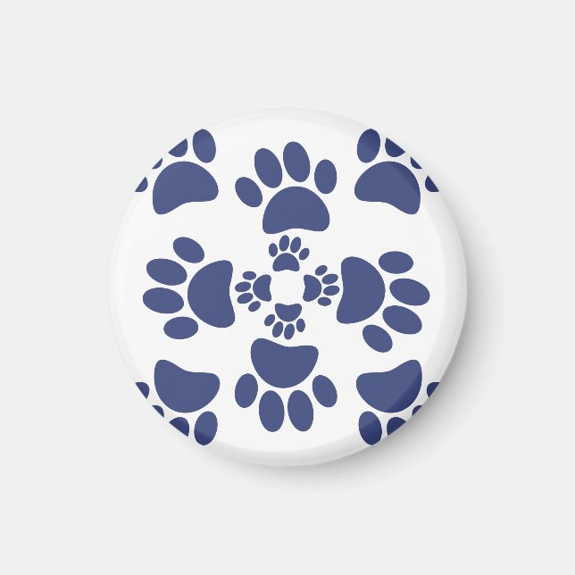 Dog Paws Prints Portuguese Style White and Blue  Magnet (Front)