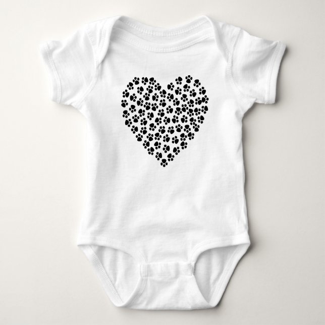 Dog Paws, Puppy Paws, Animal Paws, Heart, Pet  Baby Bodysuit (Front)