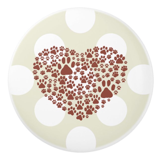 Dog Paws, Puppy Paws, Animal Paws, Heart, Pet Ceramic Knob (Front)