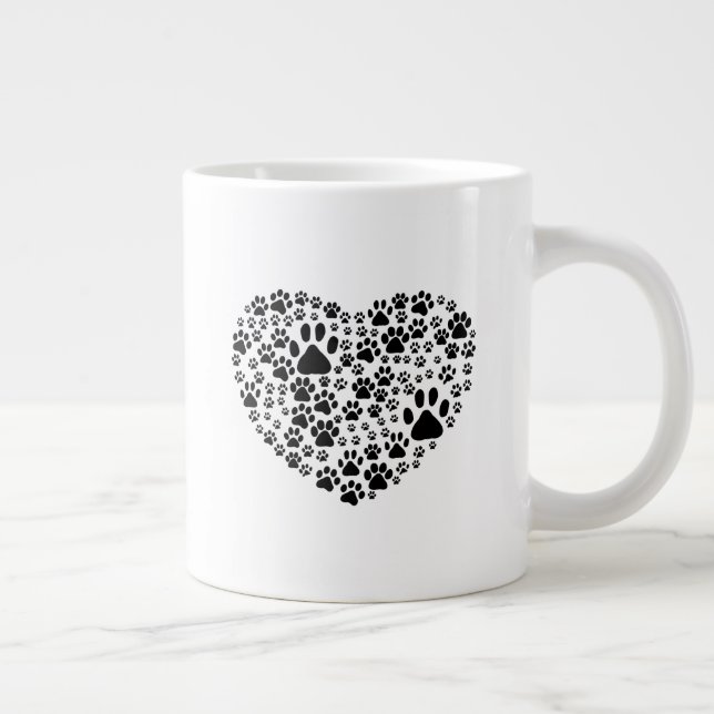 Dog Paws, Puppy Paws, Animal Paws, Heart, Pet Giant Coffee Mug (Right)