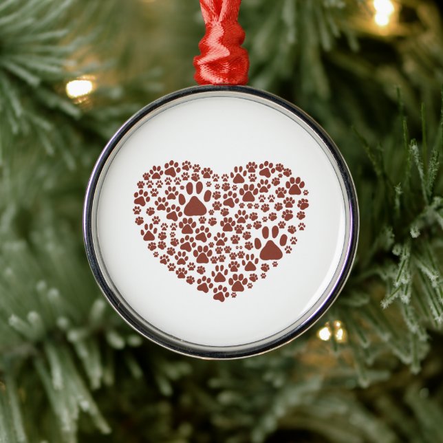 Dog Paws, Puppy Paws, Animal Paws, Heart, Pet Metal Ornament (Tree)