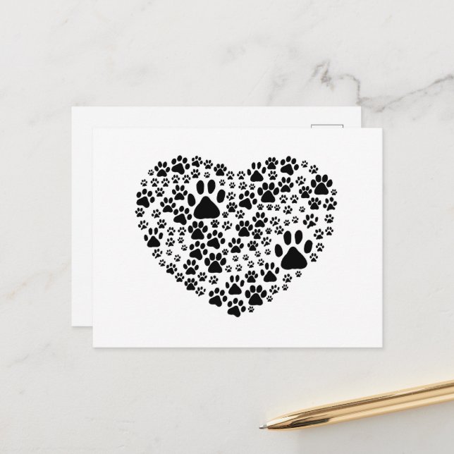 Dog Paws, Puppy Paws, Animal Paws, Heart, Pet Postcard (Front/Back In Situ)