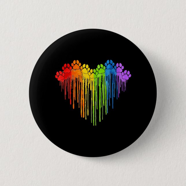Dog Paws Rainbow Heart Dog Lover Gay Pride Lgbt Button (Front)