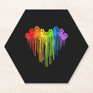 Dog Paws Rainbow Heart Dog Lover Gay Pride LGBT Co Paper Coaster