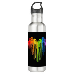 Dog Paws Rainbow Heart Dog Lover Gay Pride LGBT Co Stainless Steel Water Bottle