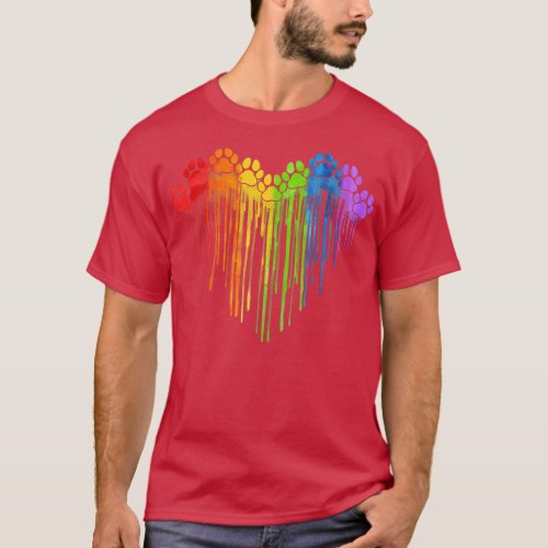 Dog Paws Rainbow Heart Dog Lover Gay Pride LGBT Gi T_Shirt