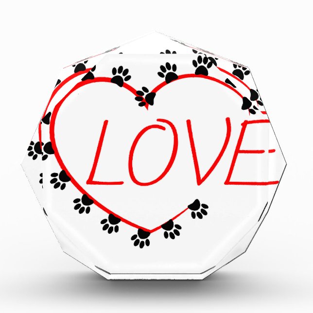 Dog Paws Red Heart Love Acrylic Award (Front)