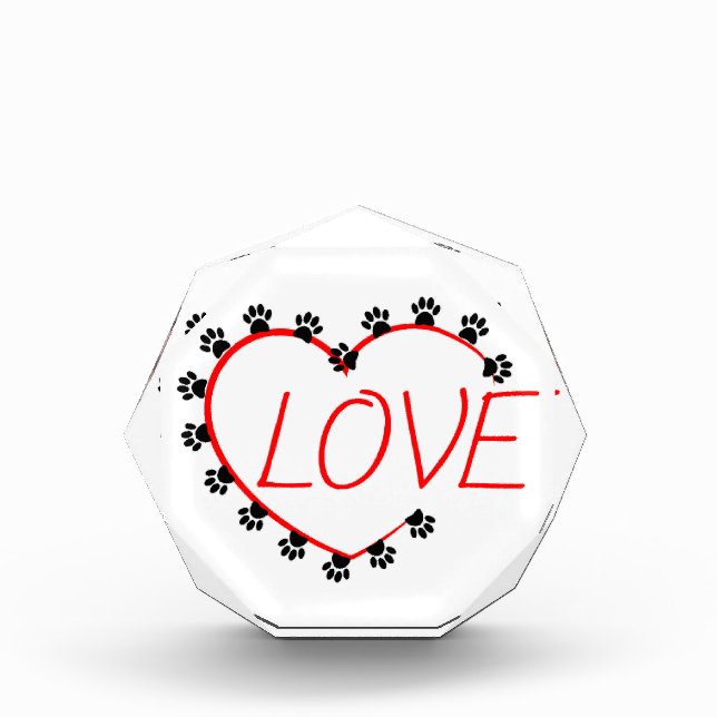Dog Paws Red Heart Love Acrylic Award (Front)