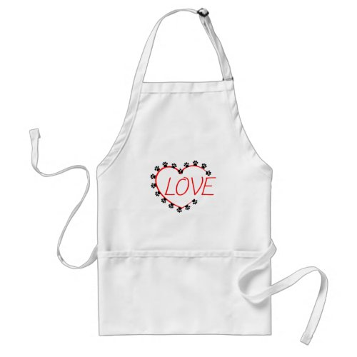 Dog Paws Red Heart Love Adult Apron