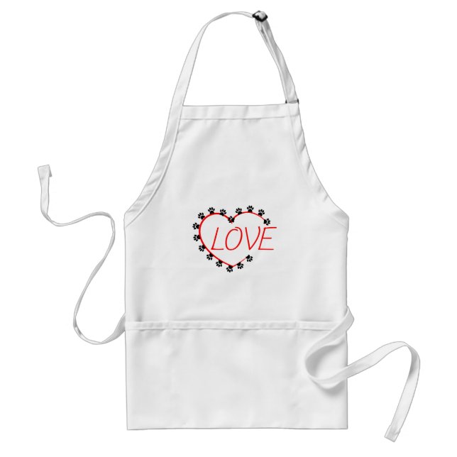 Dog Paws Red Heart Love Adult Apron (Front)