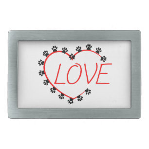 Dog Paws Red Heart Love Belt Buckle