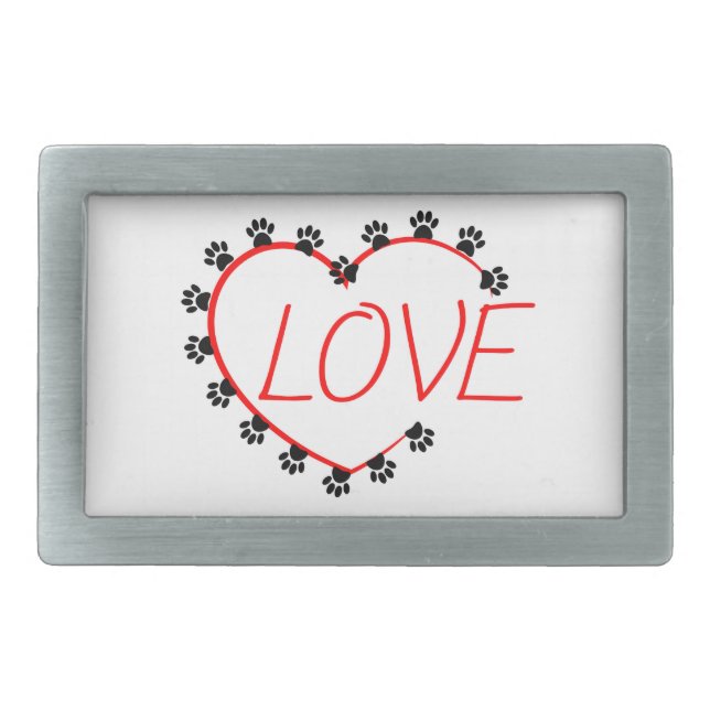 Dog Paws Red Heart Love Belt Buckle (Front)