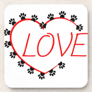 Dog Paws Red Heart Love Beverage Coaster