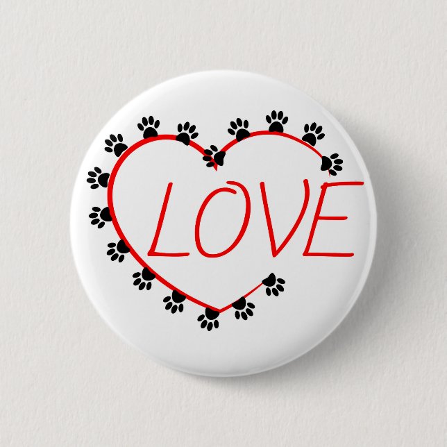 Dog Paws Red Heart Love Button (Front)