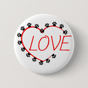 Dog Paws Red Heart Love Button