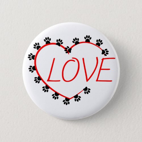 Dog Paws Red Heart Love Button