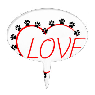 Dog Paws Red Heart Love Cake Topper