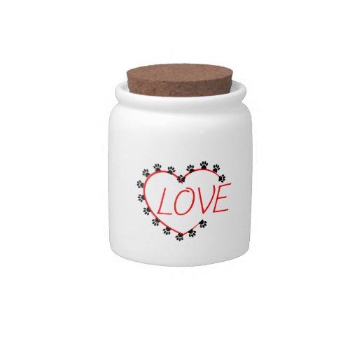 Dog Paws Red Heart Love Candy Jar