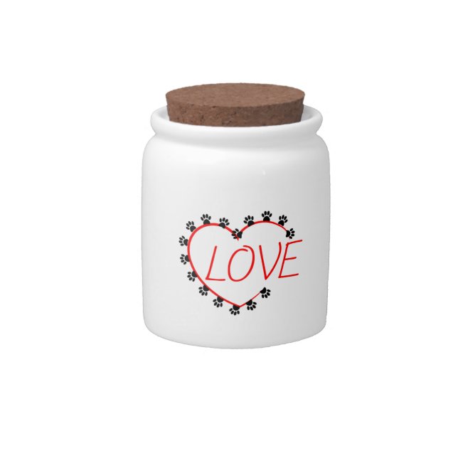 Dog Paws Red Heart Love Candy Jar (Front)