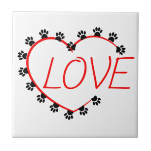 Dog Paws Red Heart Love Ceramic Tile
