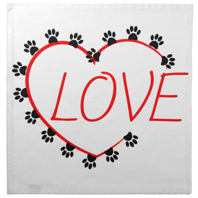 Dog Paws Red Heart Love Cloth Napkin (Front)