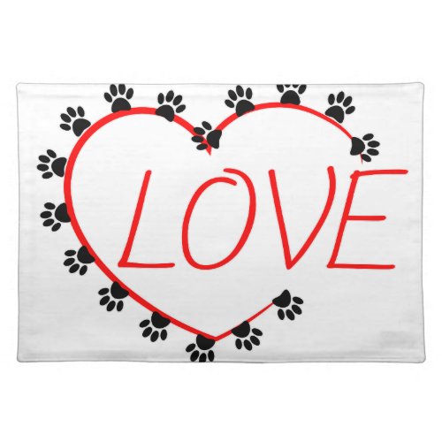 Dog Paws Red Heart Love Cloth Placemat