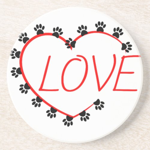 Dog Paws Red Heart Love Coaster
